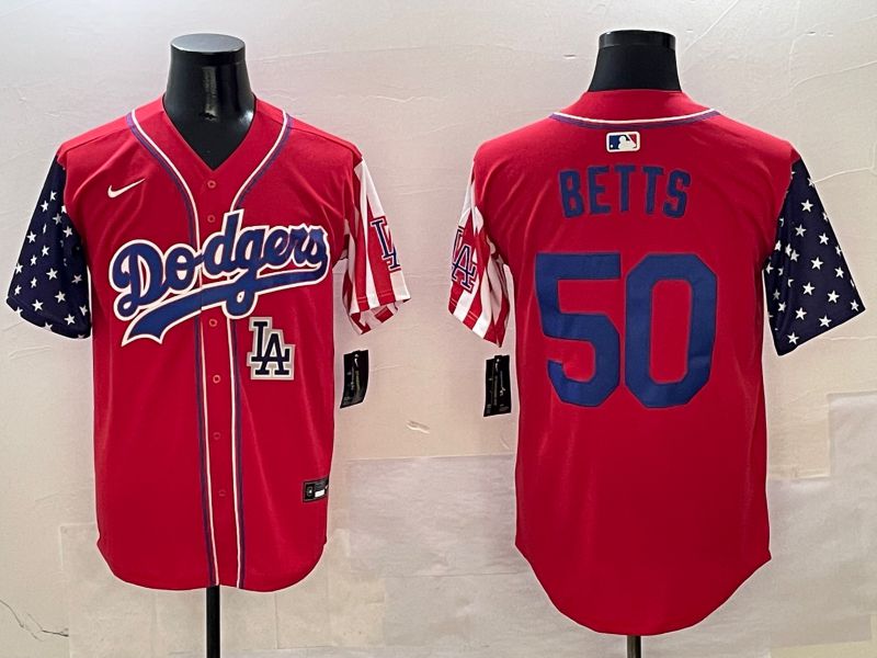 Men Los Angeles Dodgers 50 Betts Red a generation of national flags Joint name 2025 Nike MLB Jersey style 11